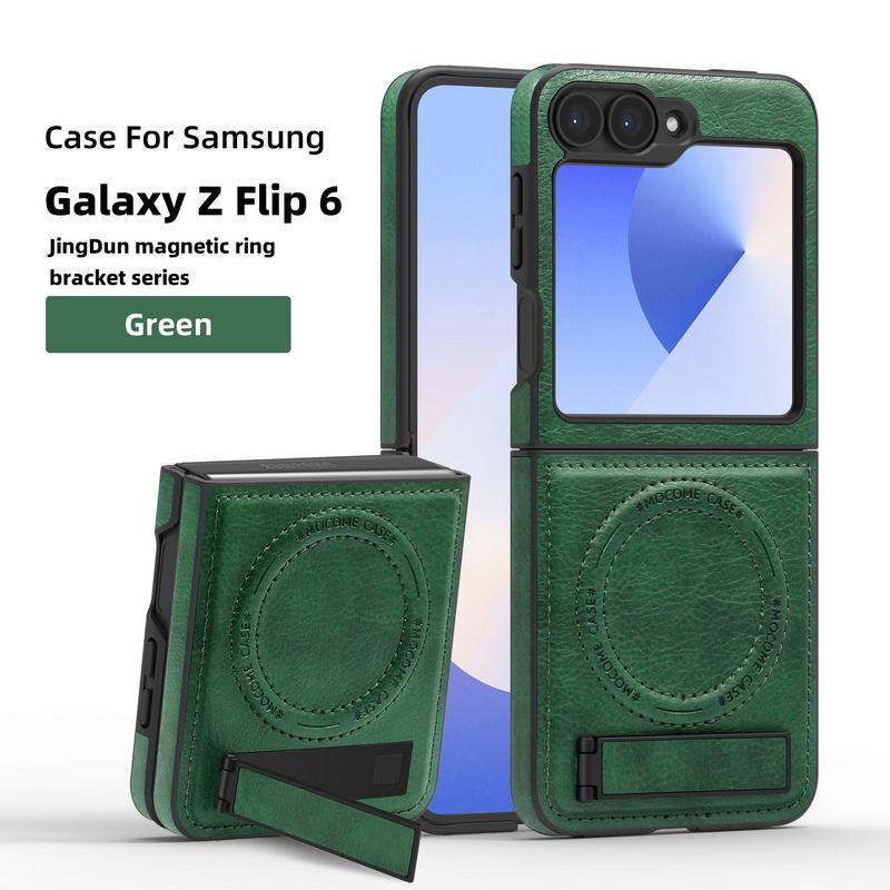 Capa Shell de Couro Empresarial com Carregamento Sem Fio 2 peças Para Samsung Galaxy Z Flip6 Flip5 Flip4 Flip3 Magnética À Prova de Choque Dobrável Suporte Capa de Telefone