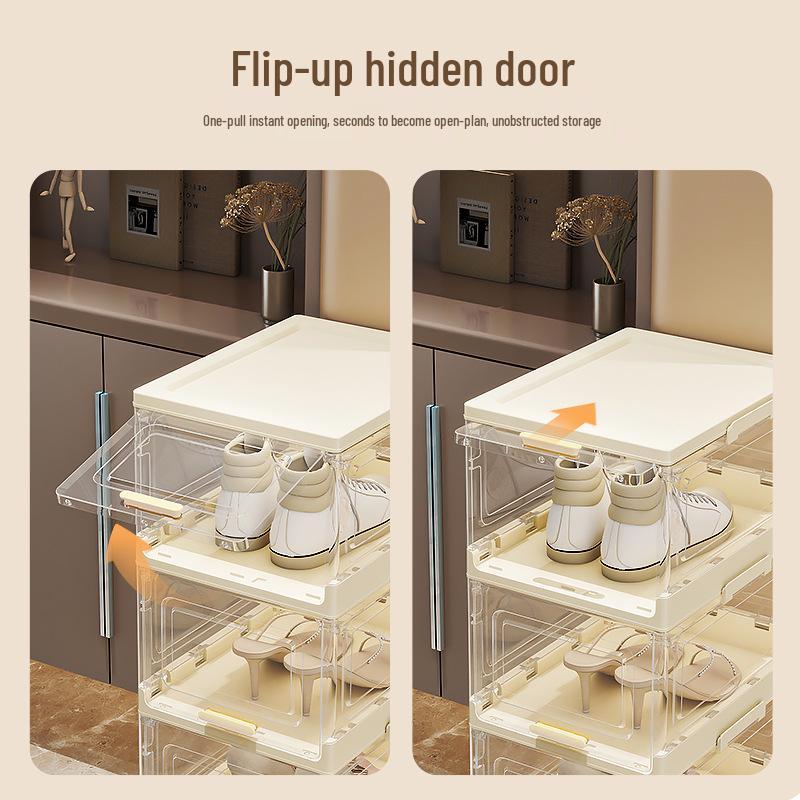 Clear Foldable Luxury Shoe Cabinet with Flip-Top Dustproof Design for Sneaker Storage