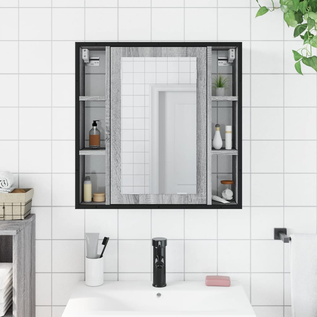 Badezimmer Wandspiegelschrank, Badezimmer Spiegel mit Stauraum hinter dem Spiegel, Badezimmer Wandspiegel, grau Sonoma 60x16x60 cm aus Holz