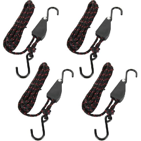 2 Pcs Kayak Rope Tie Downs, 3/8 Inch Canoe Bow and Stern Tie Downs Straps, Heavy Duty Adjustable Rope Clip Tie Down