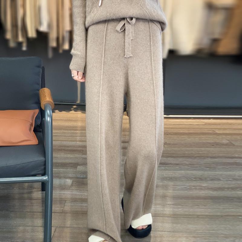 Pantaloni larghi in lana da donna, a vita alta, pantaloni casual spessi snellenti autunnali e invernali