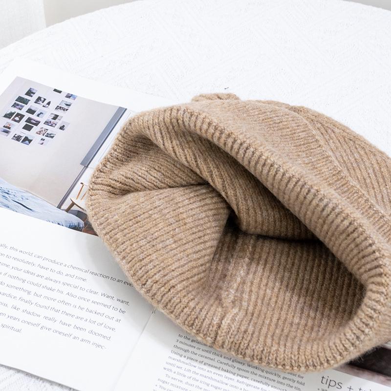 Women's Large Wool Knit Hat | Korean Style, Face-Framing, Solid Color - Trendy Postpartum Beanie