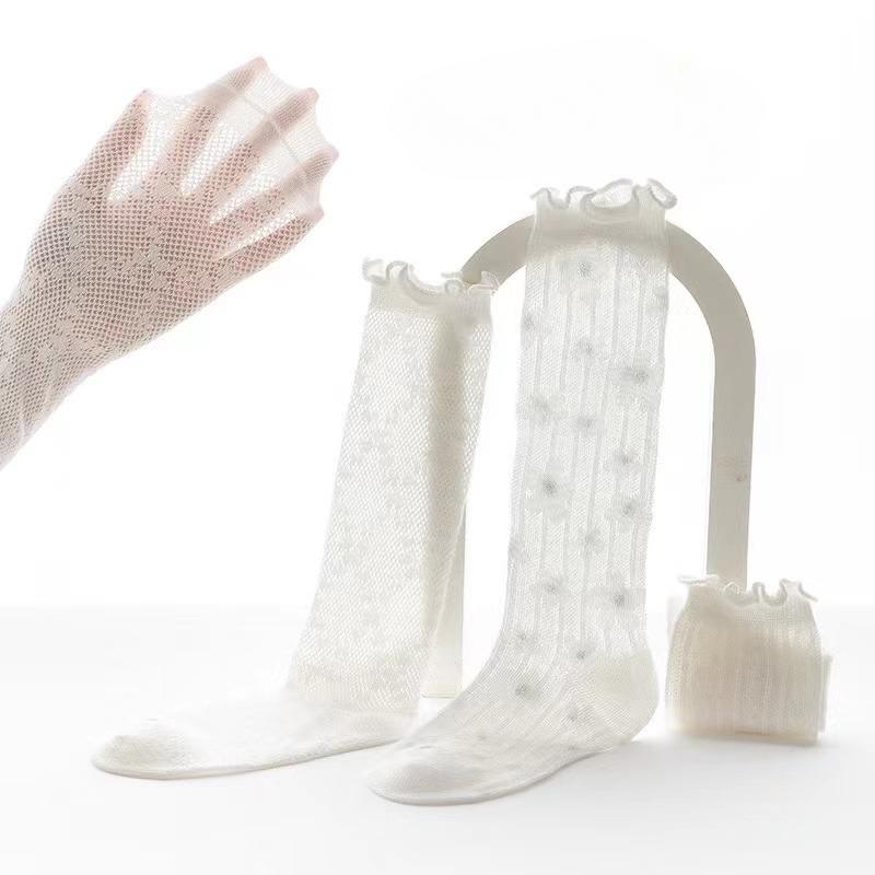 Koreańskie skarpetki dla dzieci dla dziewczynek, śliczne, białe, siateczkowe, oddychające, szkolne, mundurkowe, pończochy, księżniczka, wysokie, długie skarpetki