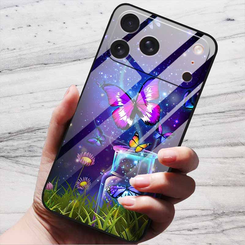 Cartoon Patterns Case For iPhone 17 Pro Plus Capa 17 Pro Max Bumper Luxury Tempered Glass Hard Back Cover iPhone17 Air Funda