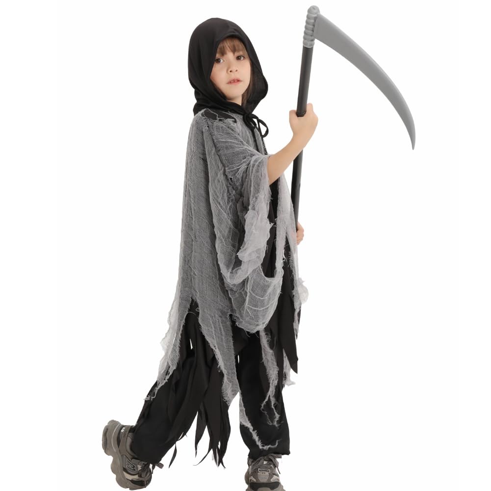 Halloween Costume for Kids Grim Reaper Cloak Ghost Disguise Devil Wizard Cosplay Cloak Witch Shrine Maiden [Yolrky] (L)