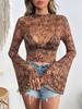 New Women's Chiffon Printed Crew Neck Bell Sleeve Long Sleeve T-Shirt