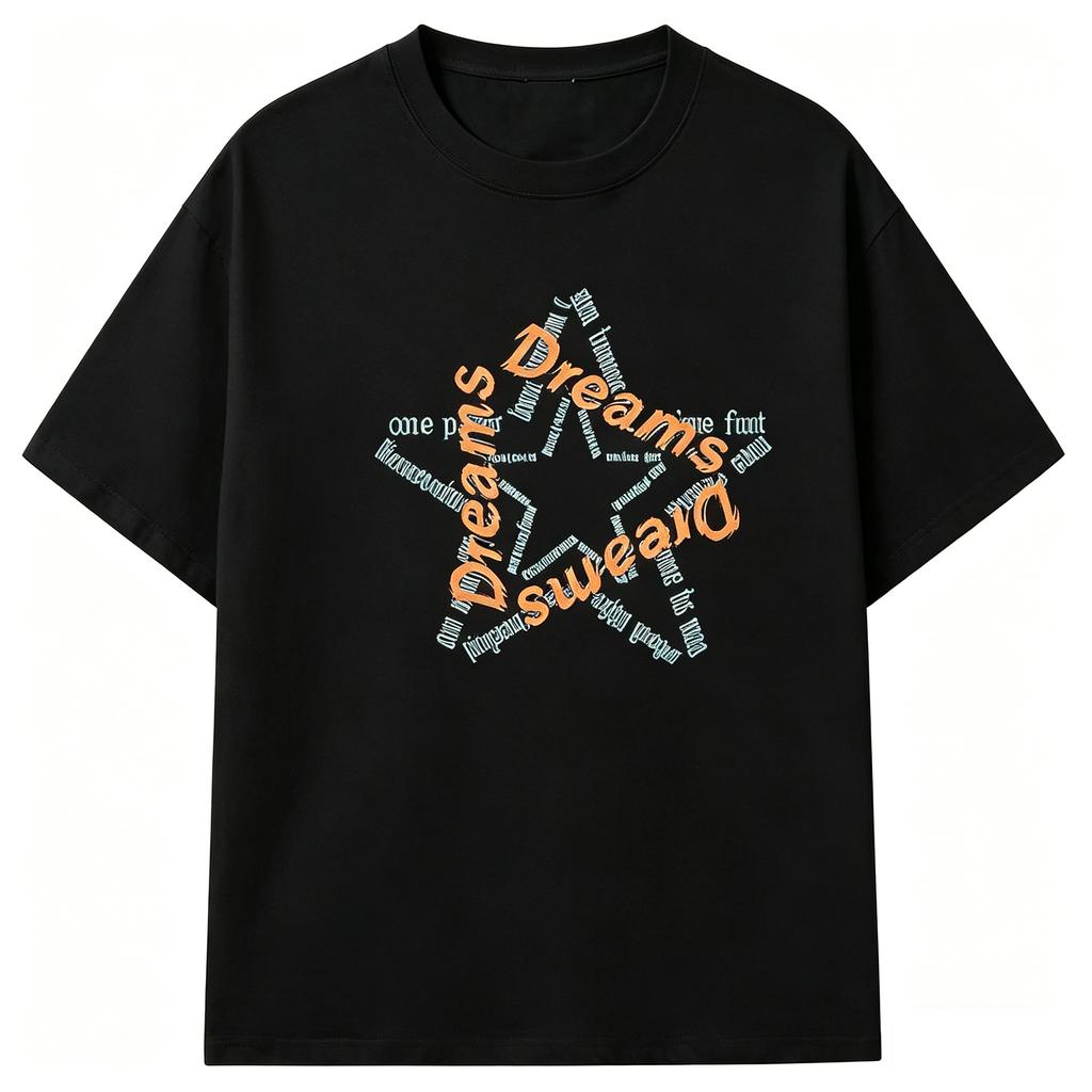 Unisex Star Shape Letter Graphic TShirt Dreams Text Splice Print Short Sleeve Crew Neck Casual Street Tees Tops