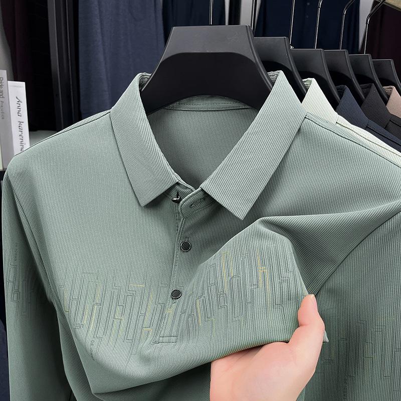 New Long-sleeved T-shirt Men in Spring and Autumn Printing Simple Elegant and Versatile Middle-aged Lapel Pullover Top