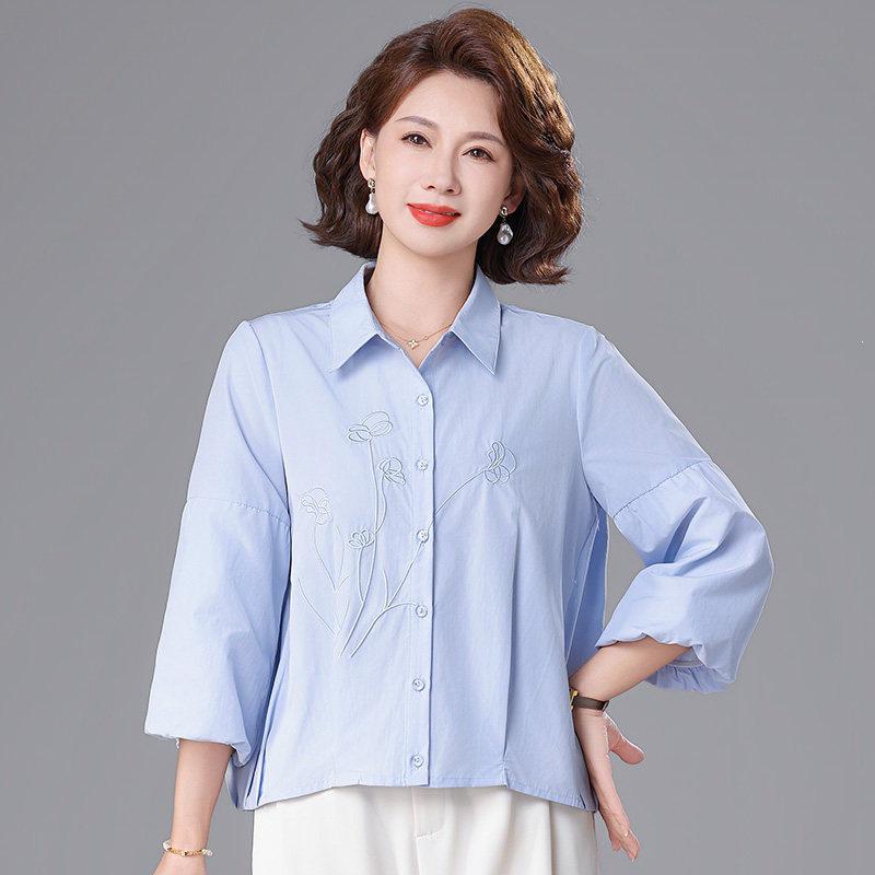 

Spring Chinese-Style Casual Top for Middle-Aged Women: Comfortable, Loose, Fashionable, Versatile Shirt L (95-105 lbs)