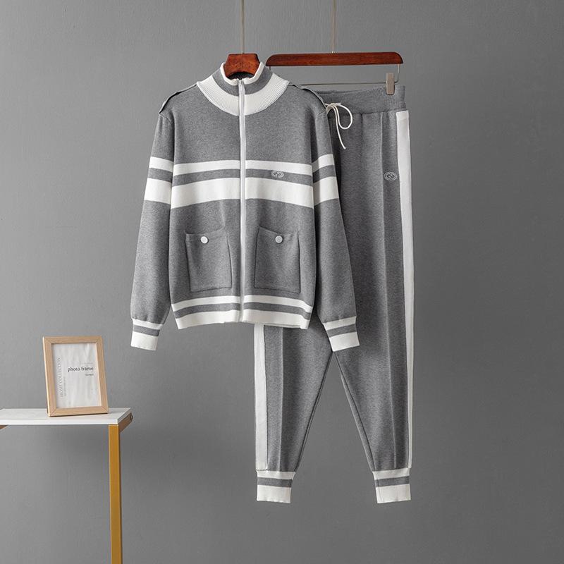 Women's New Knitted Jacket Straight Elastic Pants Foreign Fashion Two-piece Suit