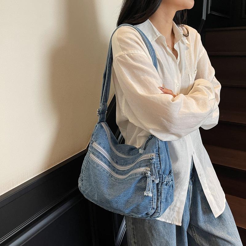 Lazy Wind Messenger Bag Women's 2025 New Retro Denim Shoulder Bag Japanese Harajuku Wind Large-capacity Canvas Bag Tide