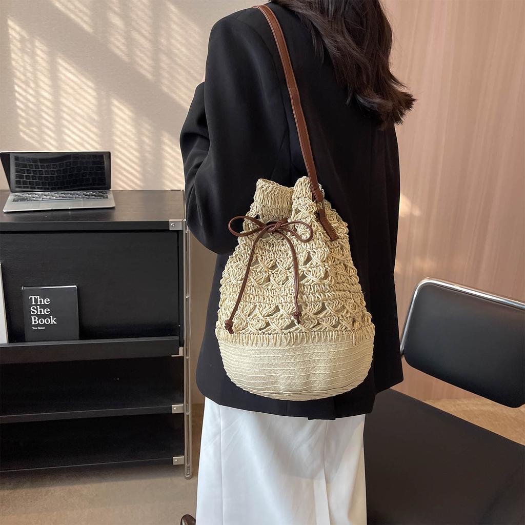 Straw Bags for Women Travel Beach Tote Crossbody Bag Bucket Summer Shoulder Handbag Phone Pouch