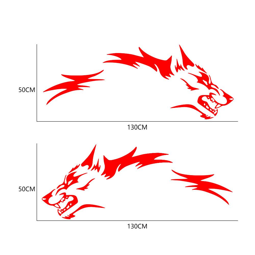 2Pcs Red Car Body Door Side Vinyl Stickers Running Wolf Fashion Graphics Decals