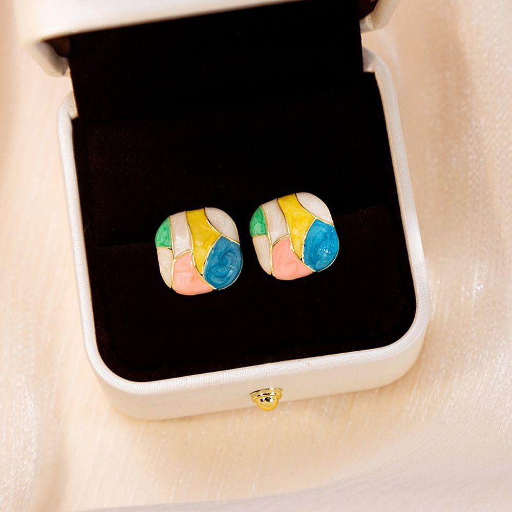 Oil Zinc Zinc Alloy Girl Gift Trendy Women Square Earrings Korean Style Earrings Girl Stud Earrings Ear Studs