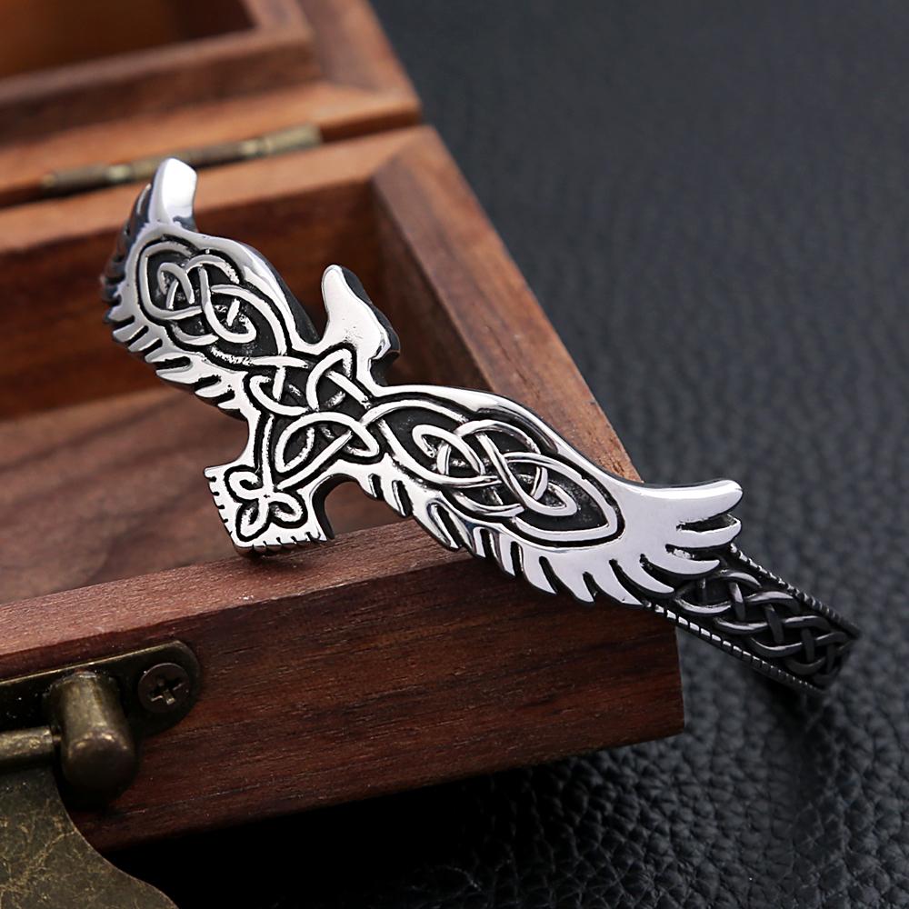 Vintage Viking Stainless Steel Raven Eagle Bracelet For Men Women  Celtic knot Bracelet Opening Adjustable Jewelry Gifts
