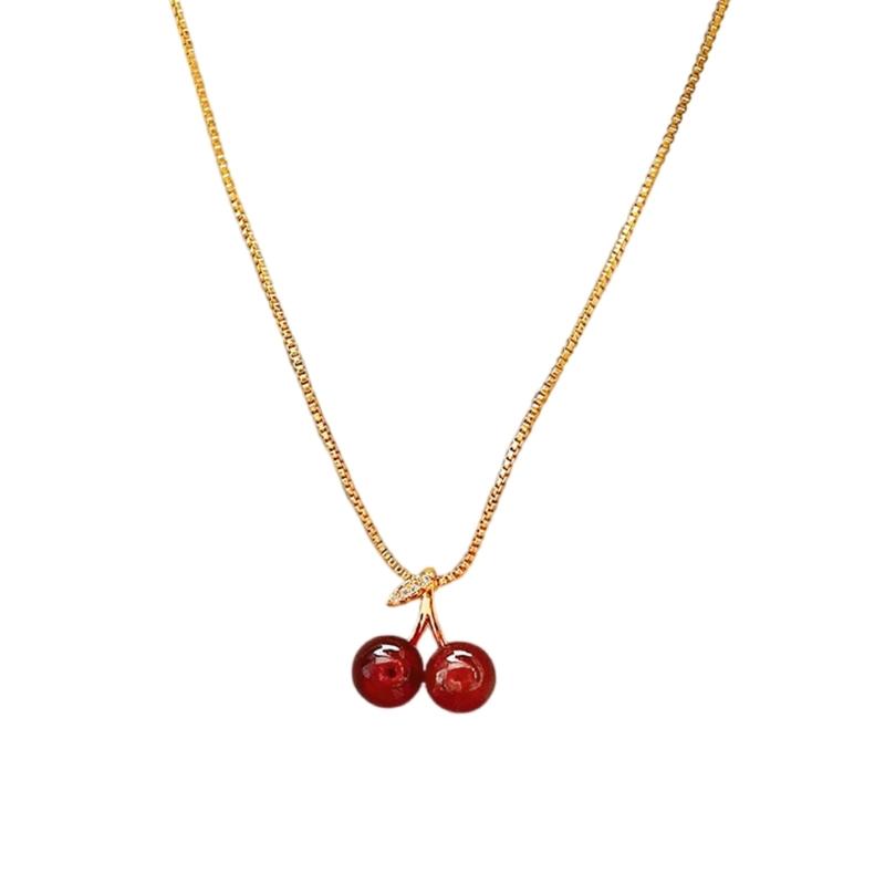 

Fashionable Red Cherry Pendant Necklace with 40+5cm Adjustable Chain Lightweight Choker Jewelry Birthday Gift 1