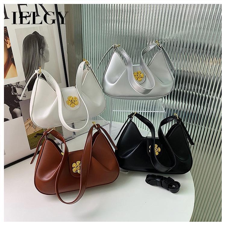 IELGY pleated underarm commuter bag, shoulder crossbody flower lock baguette bag