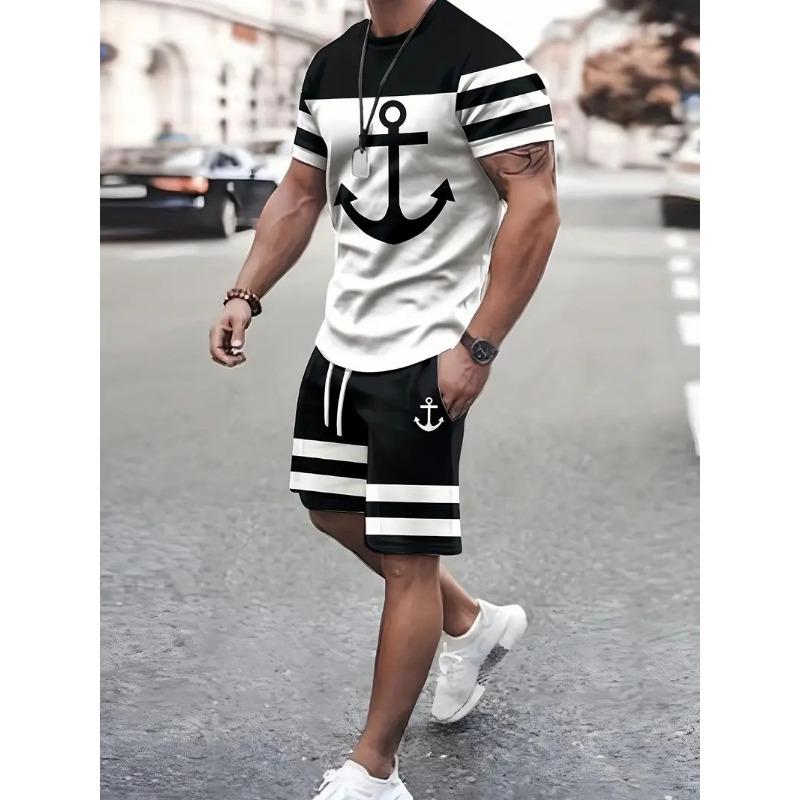 2025  New Men's Casual Fashion Suit Men's Trend Sportswear Suit Quick-drying Sportswear Short-sleeved T-shirt + Shorts Two-piece