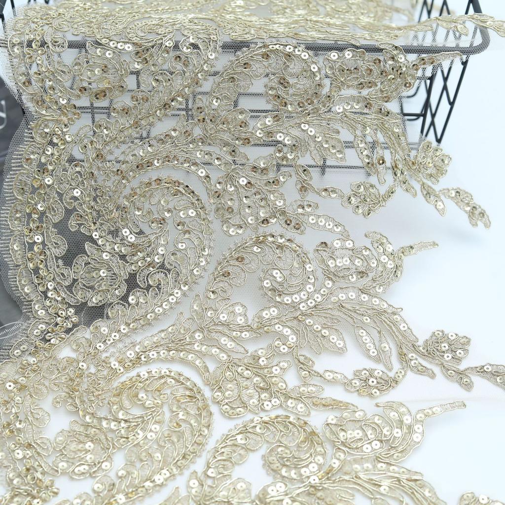 Gold Bone Rope Mesh Bottom Car Bone Bead Lace 28Cm Car Bone Mesh Yarn Bead Lace Embroidery Lace Accessories