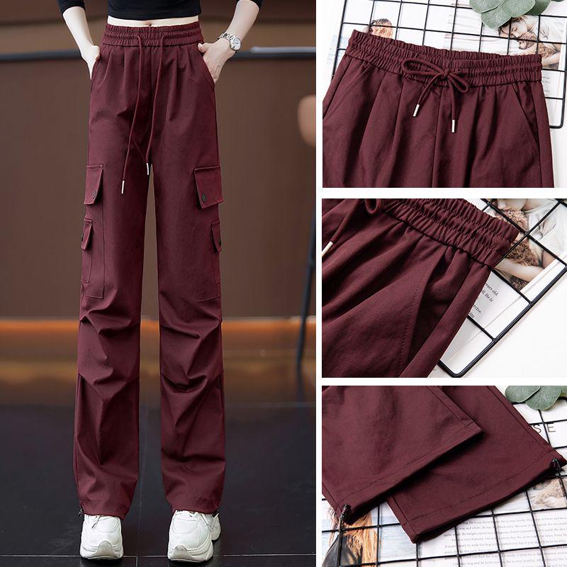 Ankela Women's Wide Leg Red Work Pants - Multi-Pocket, Straight Leg Casual Sports Pants for Autumn/Winter 2026.
