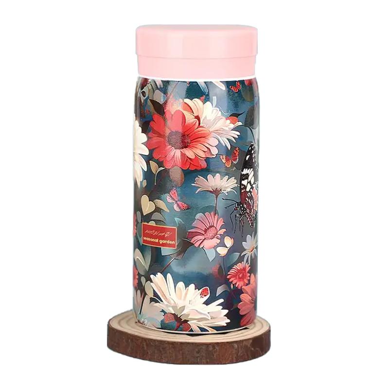 LENO 200ml Printed Thermos Bottle Insulated Leak Proof Water Bottle Portable Double Stainless Steel Thermal Cup
