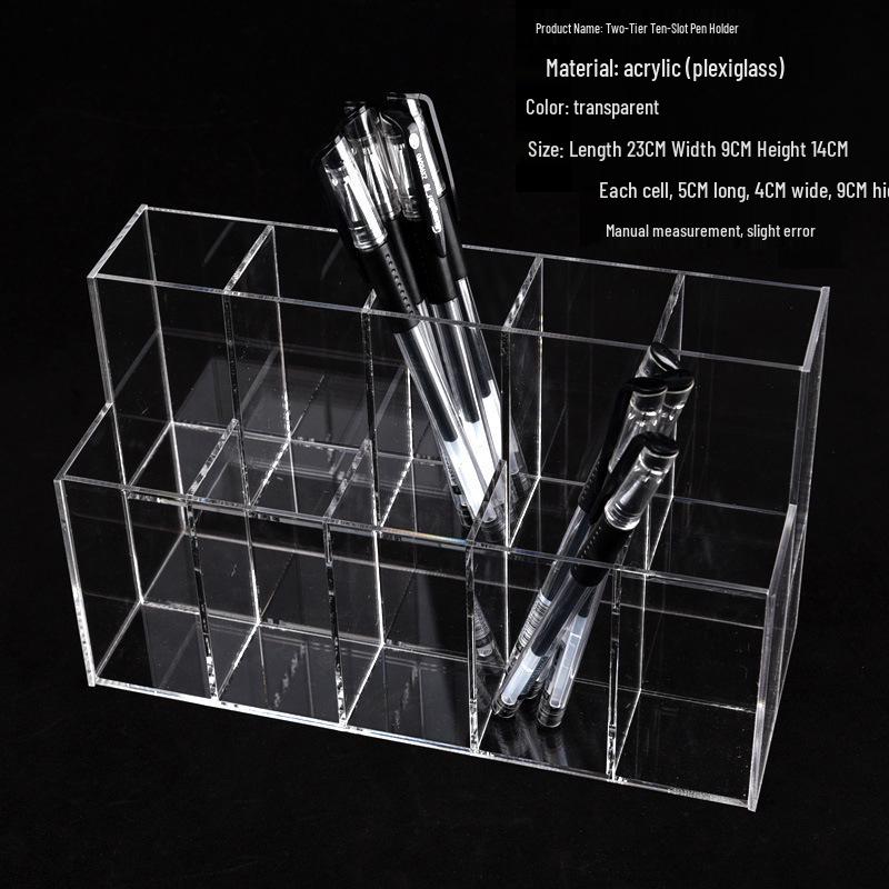 Transparent Acrylic Pen and Pencil Holder Display Rack for Stationery, Eyebrow Pencils, and Children's Hairpins.