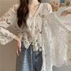 Women's Bohemian Hollow Knit Cardigan - Cotton Short-Sleeve, Lightweight for Spring/Summer