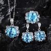 Aquamarine Topaz Pendant Large Carat Earrings Paraiaba Ring Green Diamond Jewelry Set