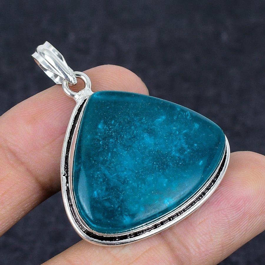 Blue Amber Gemstone Handmade 925 Sterling Silver Jewelry Pendant 1.77" G2i13