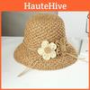 Women's Summer Straw Hat With Flower Decoration And Wide Brim For Beach Holiday