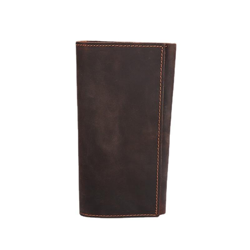 Crazy Horse Leather Men's Wallet Long Leather Buckle Leather Money Clip Layer Leather Leather Retro Handmade Bag