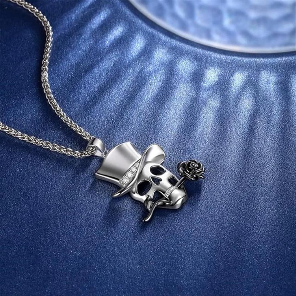 Charm Female Skull Flower Pendant Necklace Vintage Silver Color Wedding  For Women