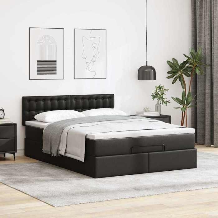 VidaXL Ottoman Bed Frame with Mattress Black 140x190 Cm Faux Leather, Bed Frame, Upholstered Bed Frame 3311303