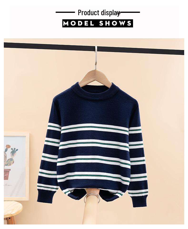 Boys' Striped Cotton Knit Sweater - Autumn Thin Fashion Top for Students