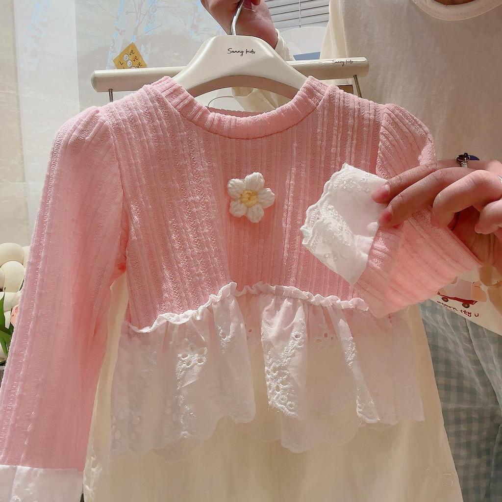Girls' Stylish Lace Patchwork Top & Yamamoto Pants Set - Spring/Autumn 2025 Trend