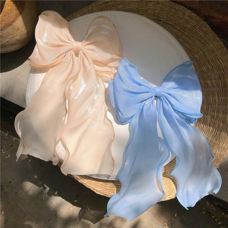 Women Large Bow Hairpin Summer Chiffon Big Bowknot Stain Bow Barrettes Women Solid Color Ponytail Clip Hair Accessories