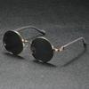 Fashionable Trendy Elegant Retro Round Punk Metal Wood Grain Mirror Leg Sunglasses Unisex Decorative Sunglasses