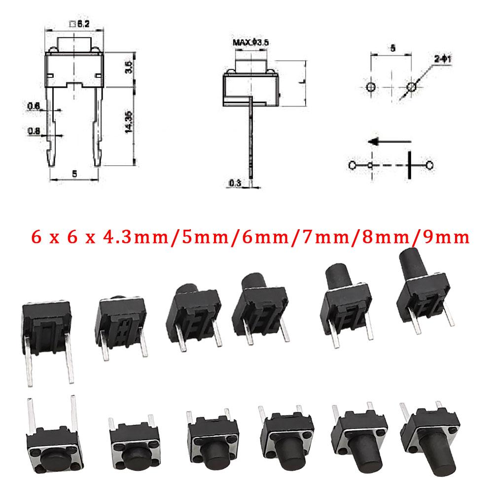 20/50/100 Pcs Micro Tactile Switch Momentary Tact DIP Switch 2 Pin 6 X 6 Mm Micro Touch Push Button Switch High 5 Mm 6 Mm 7 Mm 8 Switches4