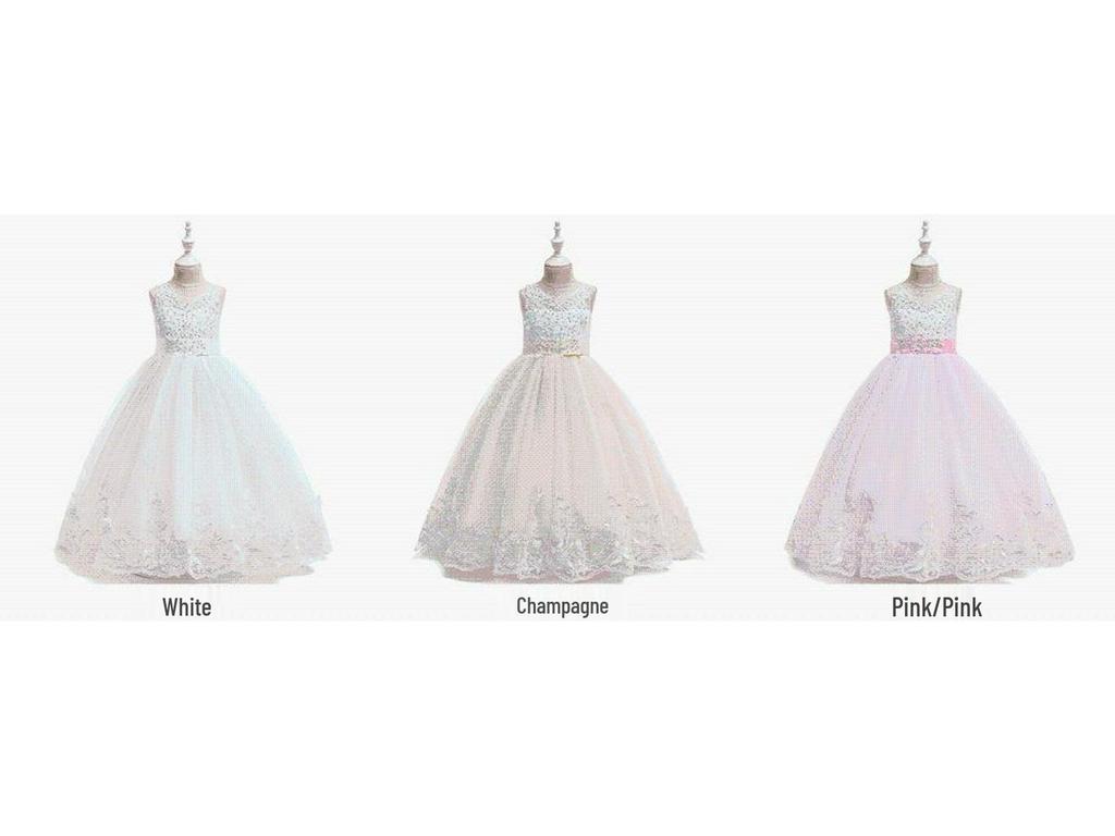 Girls' Lace Beaded Princess Evening Gown with Train