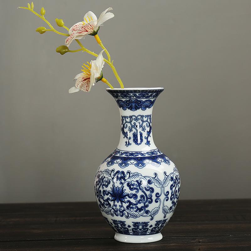 Mini Celadon Blue & White Porcelain Wall Vase: Small Hydroponic Flower Holder Ornament