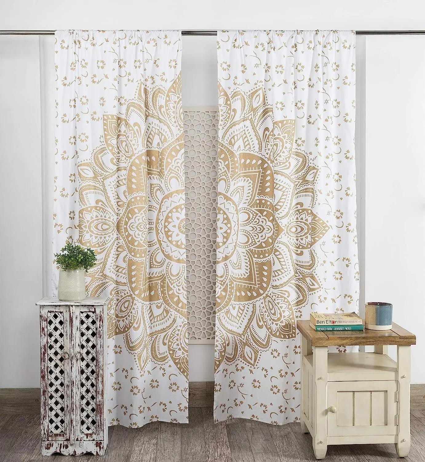 

Black Silver Mandala Bloom Bohemian High Blackout Curtains Living Room Window Bed Chamber Home Thick Blackout Drape Multicolor Drape W55 X H120cm X 2&HOOK