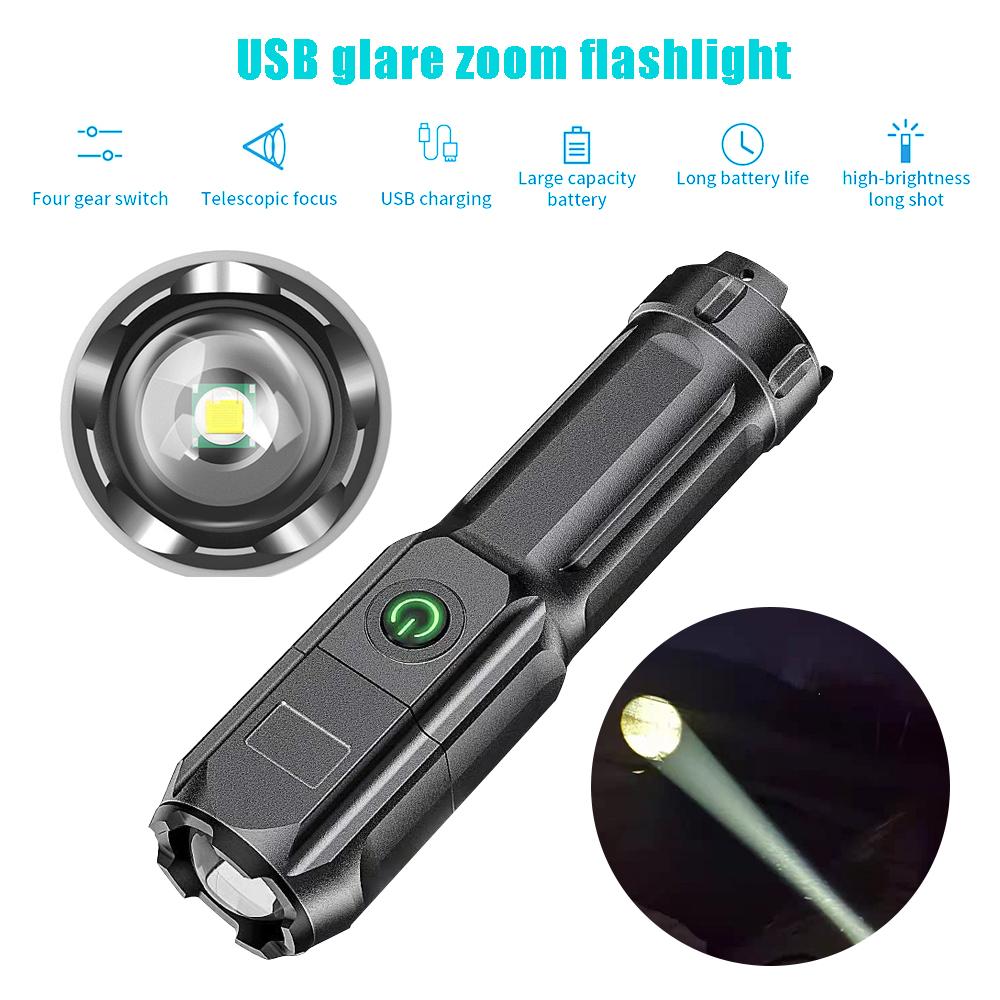 USB Rechargeable Led Flashlight Telescopic Zoomable Tactical  Torch Portable Spotlight Long-Range Flood Camping Flashlights