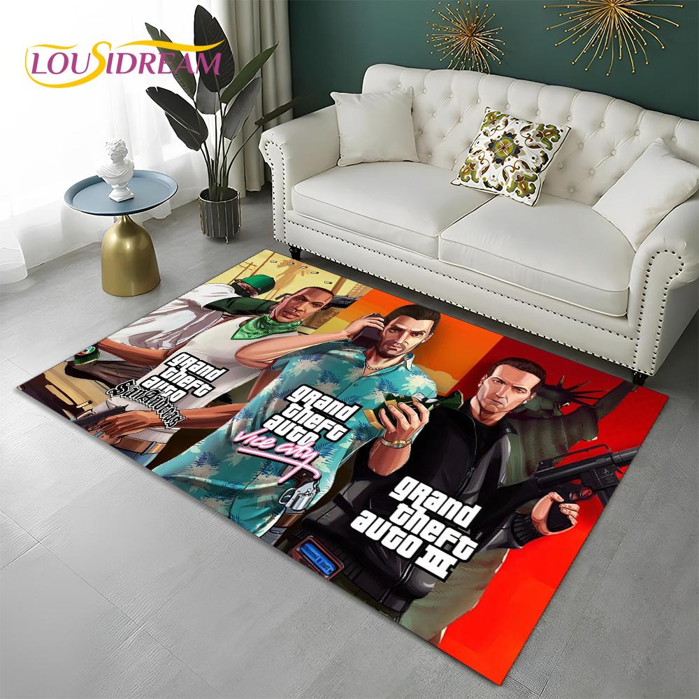 GTA 3D Spiele Grand Theft Auto Gamer Teppich Teppich für Zuhause Wohnzimmer Schlafzimmer Sofa Fußmatte Dekor, Kinderbereich Teppich Rutschfeste Bodenmatte