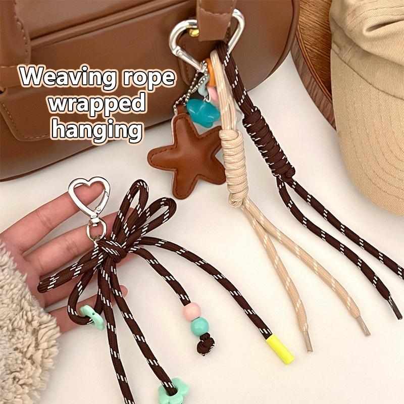 Creative Ins Style Braided Colorful Rope Keychain Trendy Bow Keyring For Girls Bag Pendant Backpack Hanging Decoration
