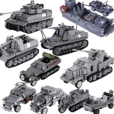 MOC Hračky 1. světová válka 2. světová válka Vozidlo Tank Model Stavebnice Německý Americký Voják Panzery Protitankový Kanón Mini Kostky Armádní Hračky Děti