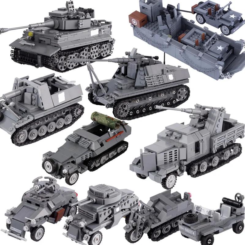 MOC Jucării WW1 WW2 Vehicul Tanc Model Cărămizi de Construit Soldat German SUA Tancuri Tun Anti-tanc Mini Cărămizi Jucării Armată Copii