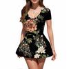 Women's Fashion Sexy Printing Short Sleeve Round Neck Bubble Hem  Dress