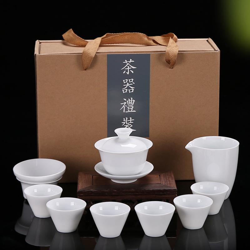 Kung Fu čajová souprava keramický čajový šálek bílý porcelán celá sada modrobílý čajový šálek víčko miska čajová souprava