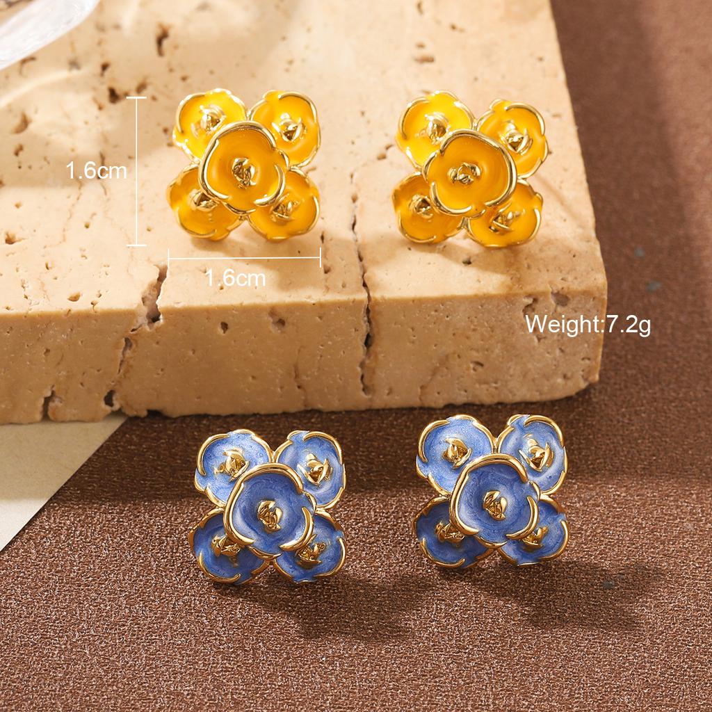 Retro flower earrings New Chinese French Chinese antique spring and summer versatile drip oil enamel senior design earrings