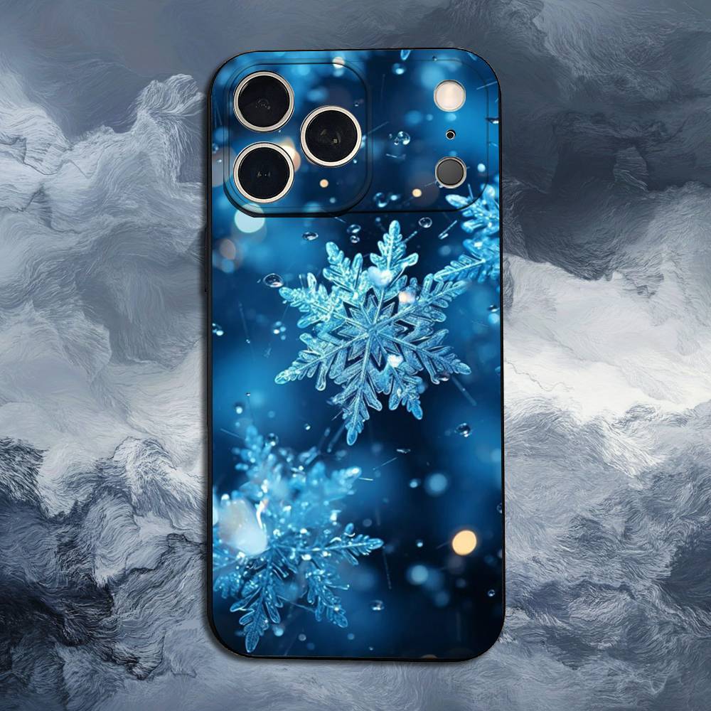 Art Christmas Snowflakes For iPhone 12,16,11,14,15,17,13,X,Mini,SE,XS,Plus,Pro Max,8,7,XR,Soft Silicone Black Case